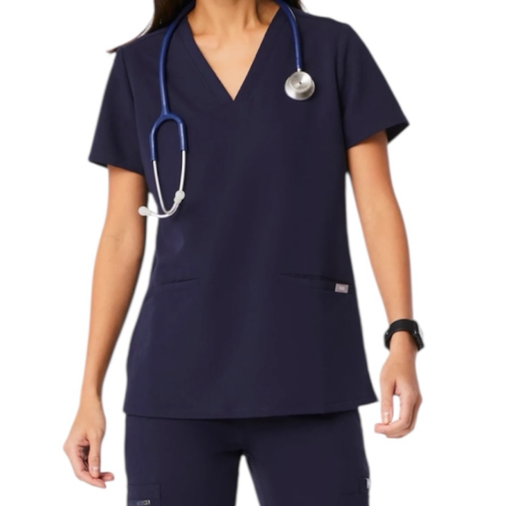Figs Casma Three-Pocket Scrub Navy Top Size Medium